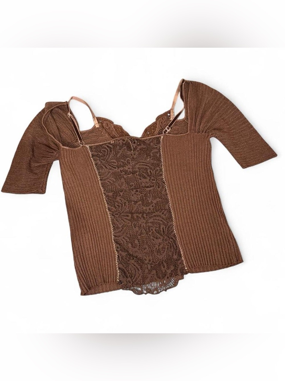 Archival Y2K Roberto Cavalli Brown Lace Knit Top - Picture 6 of 8